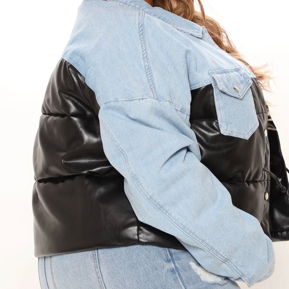 Fashion Nova Blue Jean Black Puffer Jacket - Picture 3 of 17